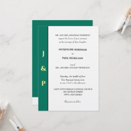 Invitación Monograma verde tropical minimalista amarillo