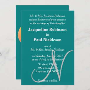 Invitación Monograma verde Verde azulado del corazón del atar