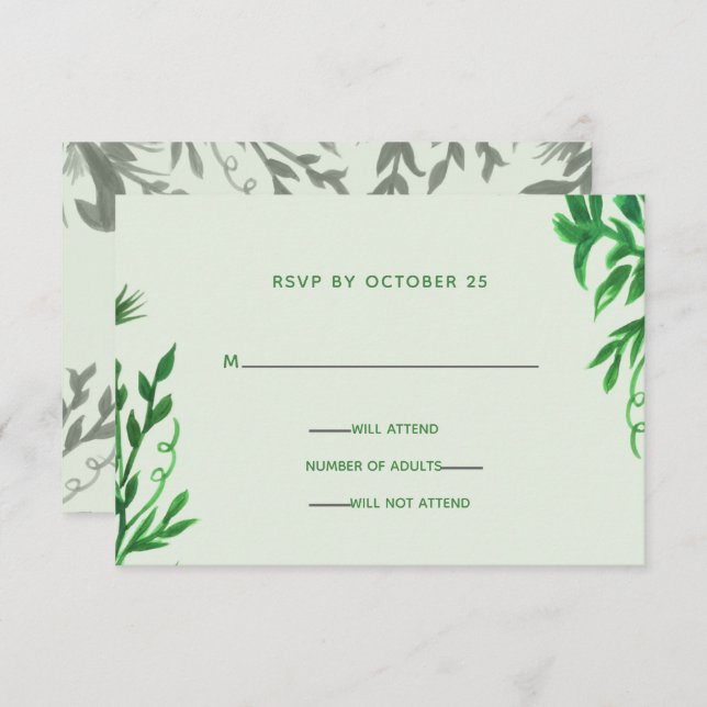 Invitación Monograma Verdor Botánico Boda Rsvp (Anverso / Reverso)
