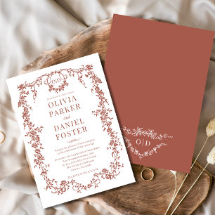 Invitación Monograma victoriano de Boda de terracota de época