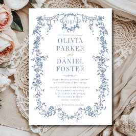 Invitación Monograma Victoriano Francés de Boda en Azul Polvo
