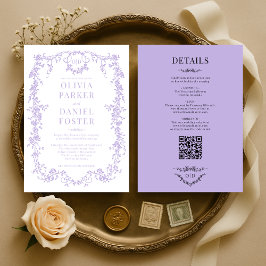 Invitación Monograma victoriano Lilac Purple All in One Boda