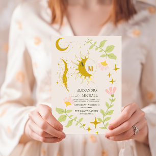 Invitación Monograma Vintage Boda botánico celeste