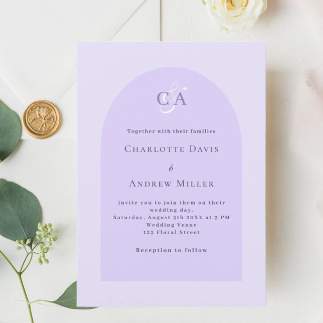 Invitación Monograma violeta de lavanda boda simple (Subido por el creador)