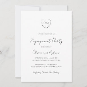 Invitación Monograma Wreath Classic Elegance Engagement Party