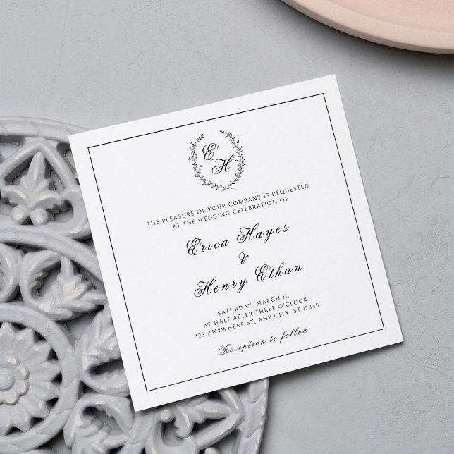 Invitación Monograma Wreath Elegant Boda cuadrado (Subido por el creador)