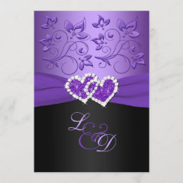 Invitación monogramada a corazones unidos morado y