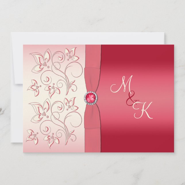 Invitación monogramada a la sandía rosa y marfil (Anverso)