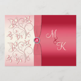 Invitación monogramada a la sandía rosa y marfil