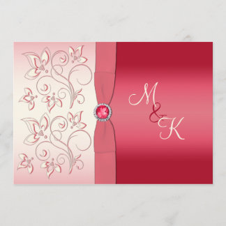 Invitación monogramada a la sandía rosa y marfil