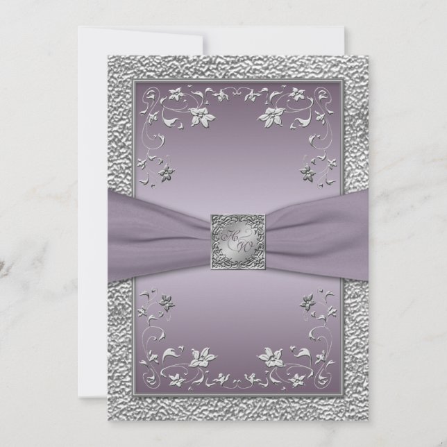 Invitación Monogramada a Plomo y Agua Floral (Anverso)