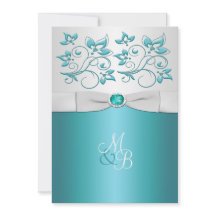 Invitación Monogramada Aqua-marine y Silver II