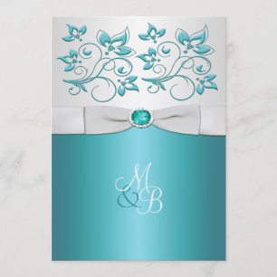 Invitación Monogramada Aqua-marine y Silver II