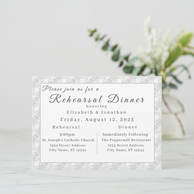 Invitación Monogramada de White Lace (Anverso de pie)