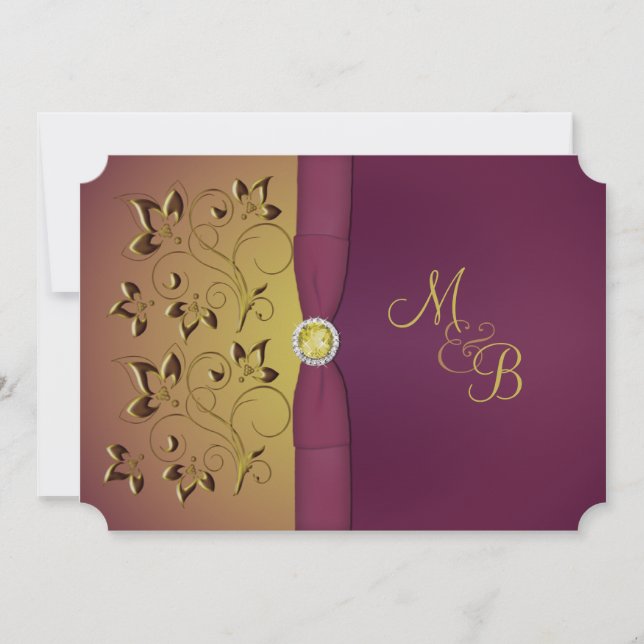 Invitación Monogramada Floral de Oro (Anverso)