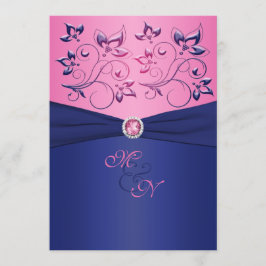 Invitación monogramada marina y floral rosa