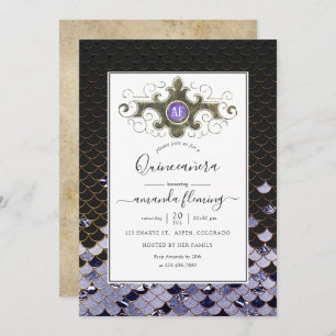 Invitación Monogramada Mermaid Gemstone Quinceañera