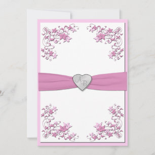 Invitación monogramada rosa y blanca