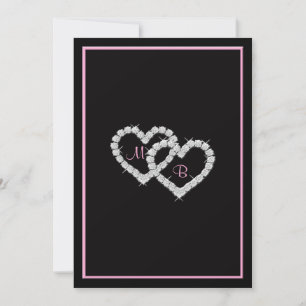 Invitación monogramada rosa y negra con corazón