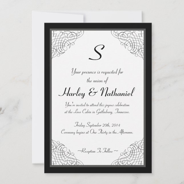 Invitación Monogramado Black Vintage Fraude (Anverso)