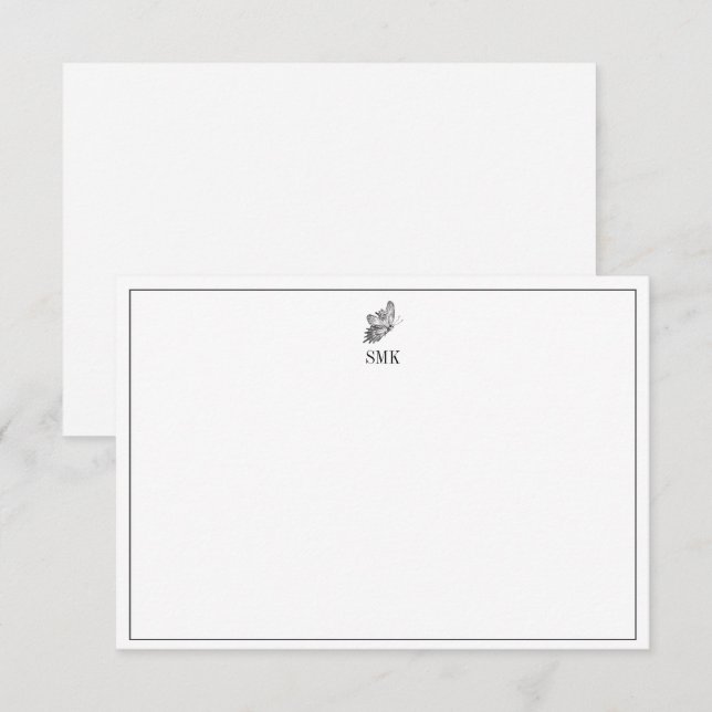 Invitación Monogramado de mariposa negra y blanca (Anverso / Reverso)