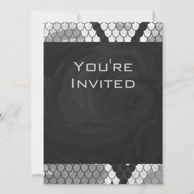 Invitación Monogramado gris, blanco y negro piel de serpiente (Anverso)