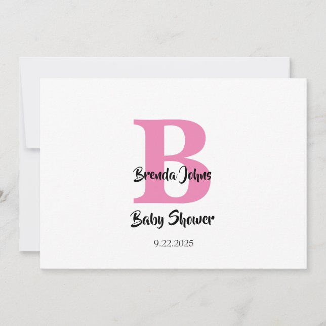 Invitación Monogramas Baby Shower Pink White Cute Trendy (Anverso)