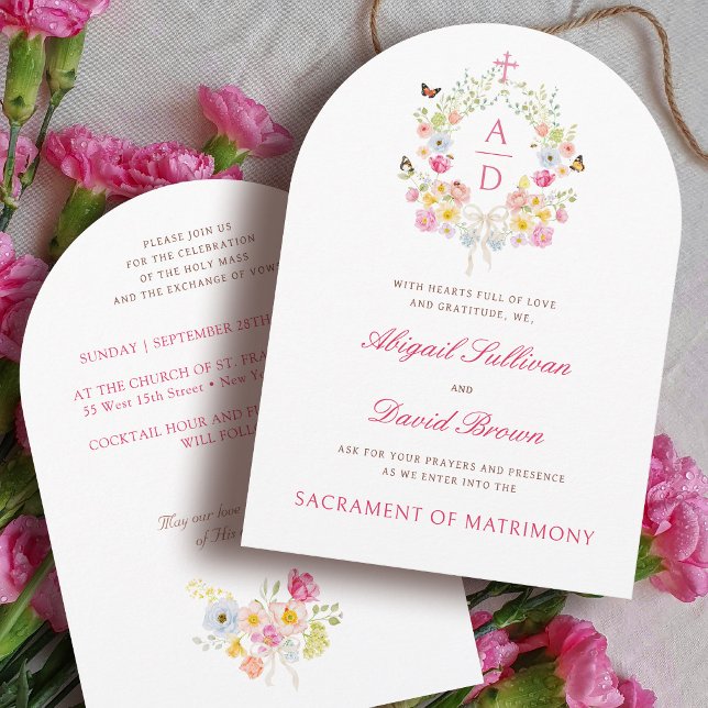 Invitación Monogramas de flores vívidas para boda católica (Subido por el creador)