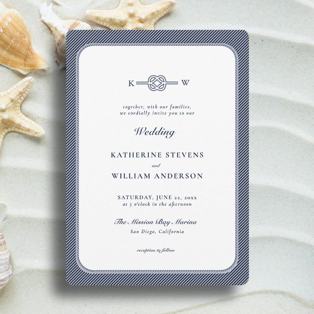 Invitación Monogramas de Knot náutica elegante matrimonio en  (simple beach wedding invitation nautical rope infinity knot navy blue modern classic minimalist)