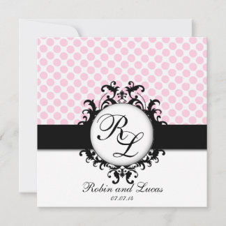 Invitación Monogramas de la Moda invitan a puntos rosados de 