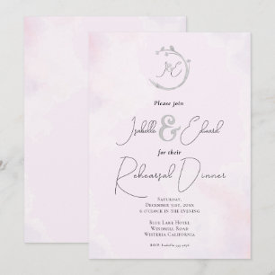Invitación Monogramas de pájaros de amor gris acuarela rosa r