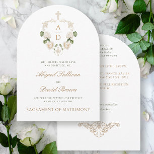 Invitación Monogramas del marco de las rosas blancas Boda cat