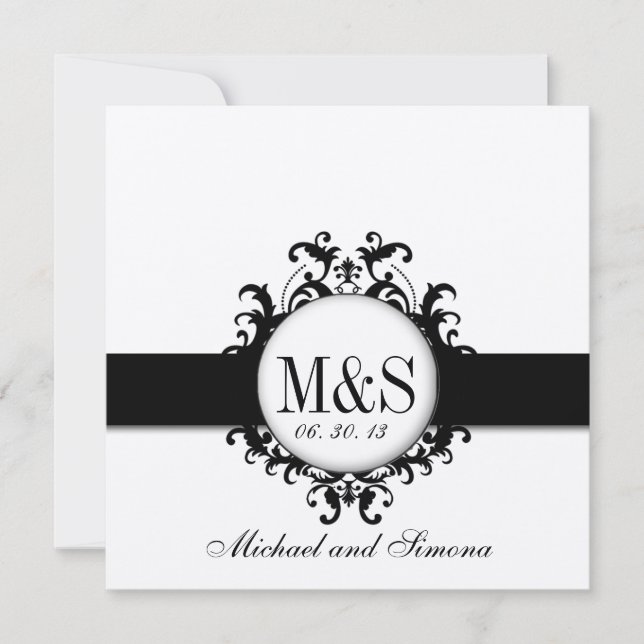 Invitación Monogramas elegantes del damasco que casan la (Anverso)