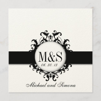 Invitación Monogramas elegantes del damasco que casan la