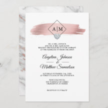 Monogramas modernos Rosa Boda de Corazón de Mármol