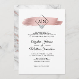 Invitación Monogramas modernos Rosa Boda de Corazón de Mármol