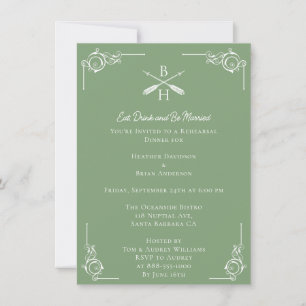 Invitación Monogramas verdes de Moss y Ensayos de Flechas