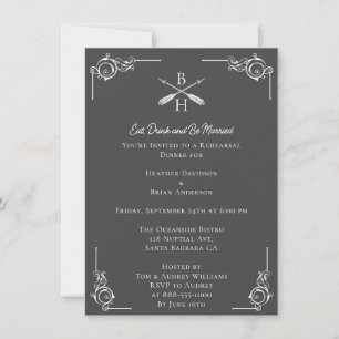 Invitación Monogramas y flechas grises ensayar la cena