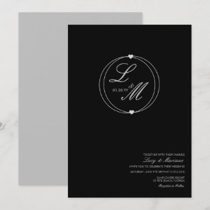 Invitación Monogramed Elegant Script Circular Heart Boda