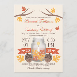 Invitación Monogramed Fall Leaf Mason Jar Boda