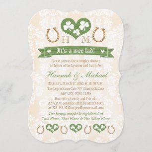 Invitación Monogramed Horseshoe Shamrock Couples Baby Shower