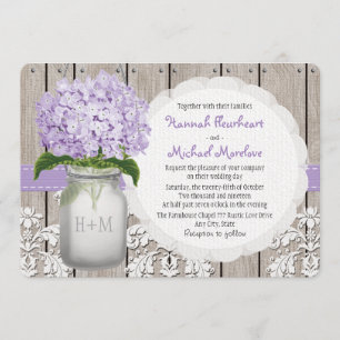 Invitación Monogramed Mason Jar Purple Hydrangea Boda