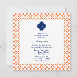 Invitación Monogramed Naranja, Royal Blue Quatrefoil Bridal