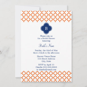 Invitación Monogramed Naranja, Royal Blue Quatrefoil Bridal