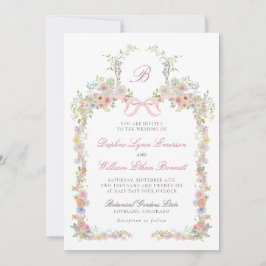Invitación Monogrammed Bows and Wildflowers Wedding