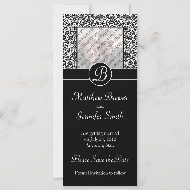 Invitación Monogrammed Floral Damask Photo Save the Date Card (Anverso)
