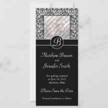 Monogrammed Floral Damask Photo Save the Date Card