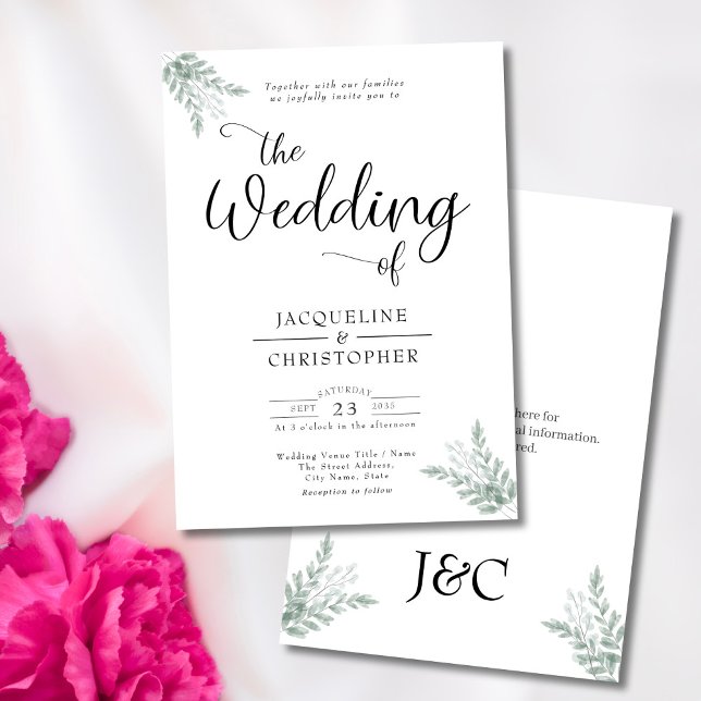Invitación Monogrammed Greenery Wedding Invitation (Subido por el creador)