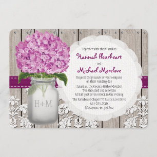 Invitación Monogrammed Mason Jar Plum Hydrangea Boda