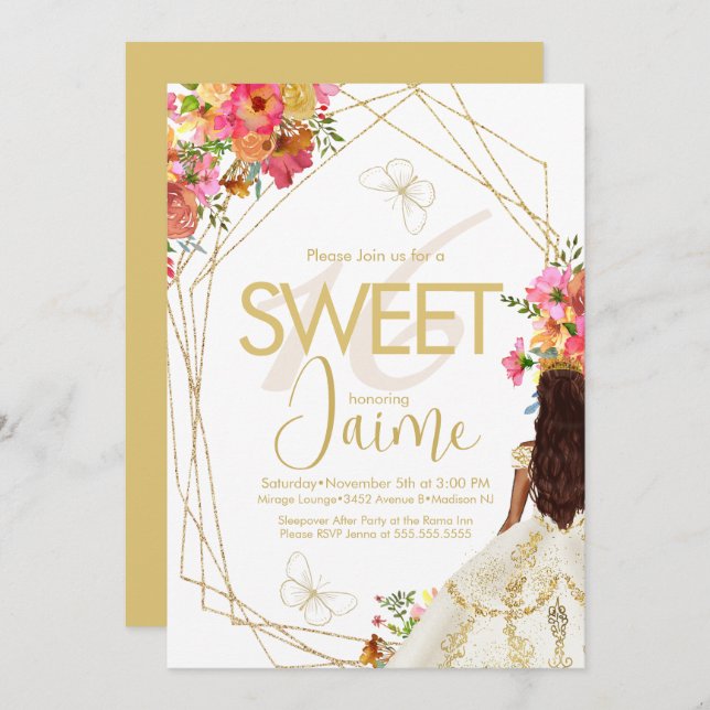 Invitación Monogrammed Sweet 16 Florals Garden Chica (Anverso / Reverso)